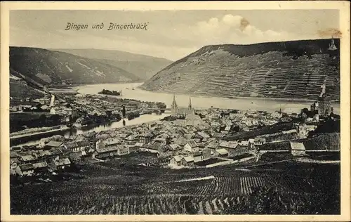 Ak Bingen am Rhein, Bingen und Bingerbrück, Panorama mit Rhein