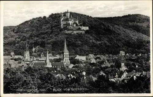 Ak Wernigerode am Harz, Blick vom Eisenberg, Schloss