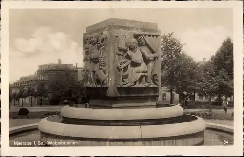 Ak Meerane Sachsen, Weberbrunnen, Hermann Neppel, Detailansicht, Relief