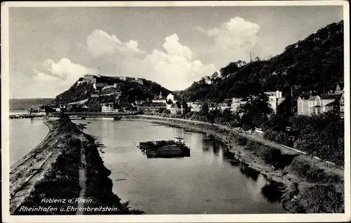 Ak Koblenz am Rhein, Rheinhafen und Ehrenbreitstein