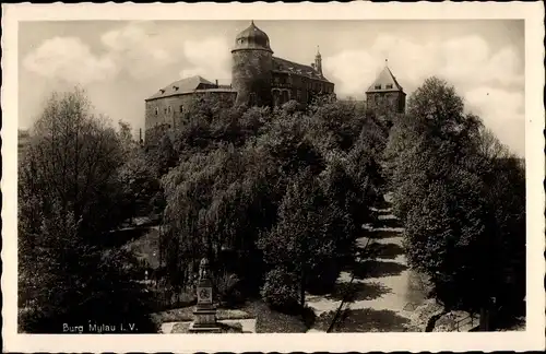 Ak Mylau im Vogtland, Blick auf die Burg, Denkmal