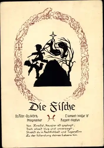 Künstler Ak Sternzeichen Fische, Pisces, 19. Februar bis 20. März