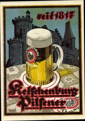 Künstler Ak Reklame, Ketschenburg Pilsener, Brauerei, Bierglas