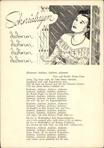 Lied Ak Schnürlregen von Heino Gaze, Frau am Fenster, Jeden Tag kann nicht die liebe Sonne scheinen