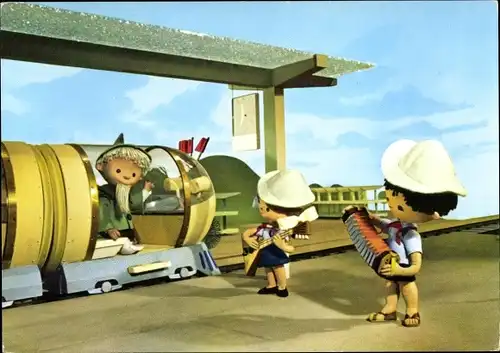 Ak Unser Sandmännchen, Sandmann, DDR Kinderfernsehen, Eisenbahn, Bahnhof, 6243