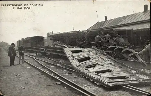 Ak Contich Kontich Flandern Antwerpen, Catastrophe 21 Mai 1908, Eisenbahnunglück