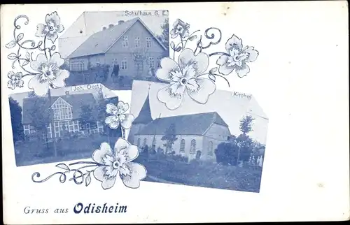 Ak Odisheim in Niedersachsen, Schulhaus, Haus Joh. Oest, Kirche