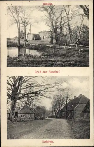 Ak Rundhof Stangheck in Angeln, Bahnhof, Dorfstraße