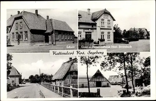 Ak Kattendorf in Schleswig Holstein, Schule, Gast- und Pensionshaus Hinr. Steenbuck