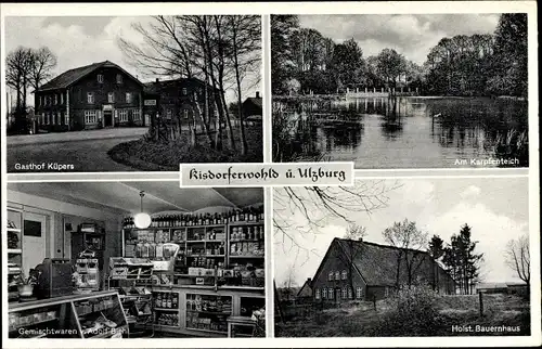 Ak Kisdorferwohld Kisdorf in Holstein, Gasthof Küpers, Bauernhaus, Gemischtwaren Adolf Biehl