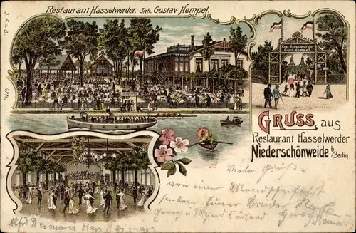 Litho Berlin Treptow Niederschöneweide, Restaurant Hasselwerder, Saal, Garten