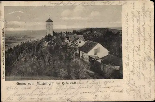 Ak Rudolstadt in Thüringen, Marienturm, Blick auf den Ort