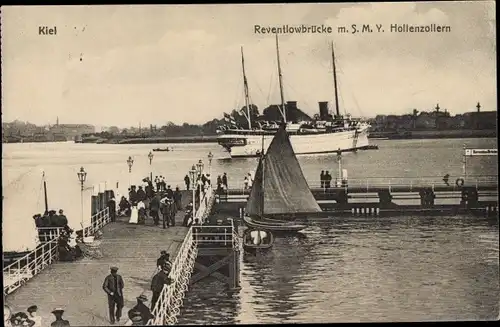 Ak Kiel Schleswig Holstein, Reventlowbrücke mit SMY Hohenzollern