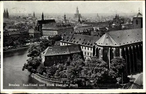 Ak Wrocław Breslau Schlesien, Sandinsel und Blick über die Stadt