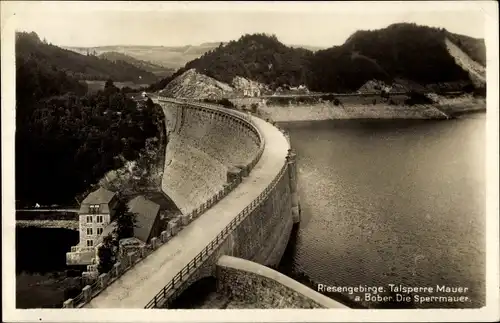 Ak Wleń Lähn am Bober Schlesien, Talsperre Mauer, Sperrmauer