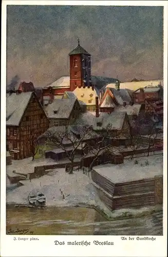 Künstler Ak Langer, J., Wrocław Breslau Schlesien, Winter, Sandkirche