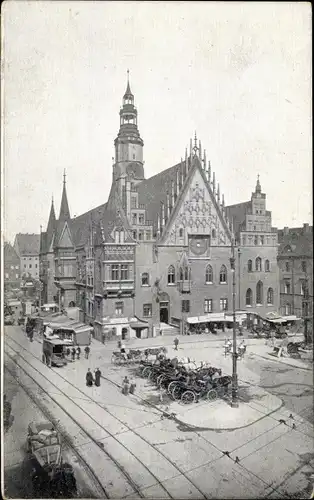 Ak Wrocław Breslau Schlesien, Rathaus am Ring