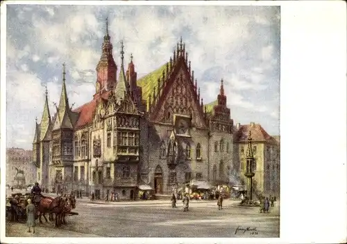 Künstler Ak Wrocław Breslau Schlesien, Rathaus, Deutsches Turnfest 1938
