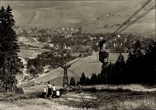 Ak Oberwiesenthal im Erzgebirge Sachsen, Panorama vom Fichtelberg aus, Schwebebahn