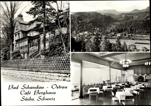 Ak Ostrau Bad Schandau Sächsische Schweiz, Cafe Berghaus, Speisesaal, Umgebung