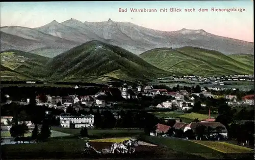 Ak Cieplice Śląskie Zdrój Bad Warmbrunn Riesengebirge Schlesien, Blick nach dem Riesengebirge