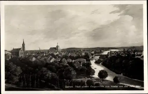 Künstler Ak Guben in der Niederlausitz, Panoramablick auf die Stadt um 1860