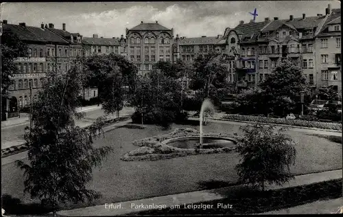 Ak Erfurt in Thüringen, Parkanlage am Leipziger Platz, Springbrunnen