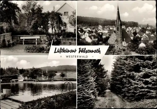Ak Wilsenroth Dornburg im Westerwald Hessen, Freibad, Kath. Kirche, Waldpartie