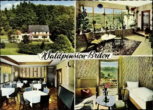 Ak Brilon im Sauerland, Waldpension Brilon, Außen- u. Innenansicht, Inh. Günter Höschen