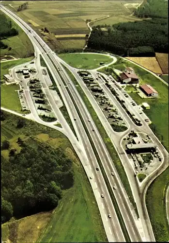 Ak Weingartsgreuth Wachenroth in Mittelfranken, Autobahn Rasthaus Motel Steigerwald, Luftbild