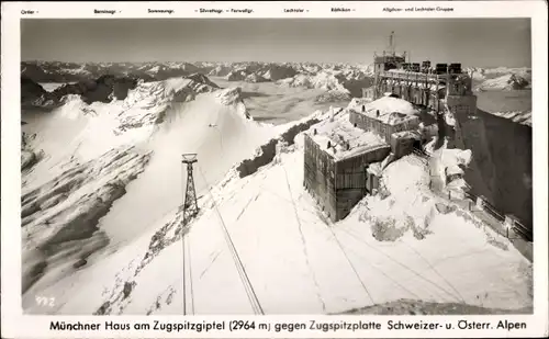 Ak Zugspitze, Münchner Haus gegen Zugspitzplatte Schweizer- u. Österreich. Alpen