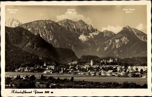 Ak Füssen im Ostallgäu, Ortsansicht mit Bergpanorama