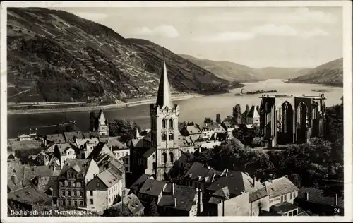 Ak Bacharach am Rhein, Ortsansicht mit Wernerkapelle und Kirche