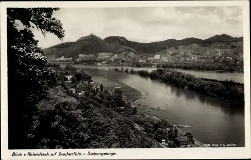 Ak Rolandseck Remagen am Rhein, Blick von Rolandseck auf Drachenfels und Siebengebirge