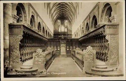 Ak Maulbronn im Schwarzwald, Kloster, Hauptschiff mit Chorgestühl