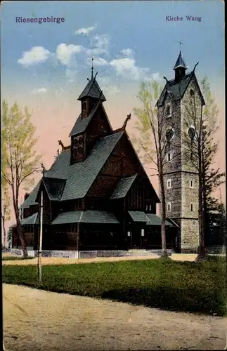 Ak Karpacz Górny Brückenberg Krummhübel Riesengebirge Schlesien, Kirche Wang