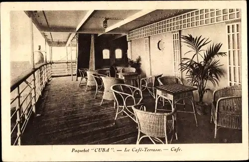 Ak Paquebot Cuba, CGT French Line, Le Café Terrasse
