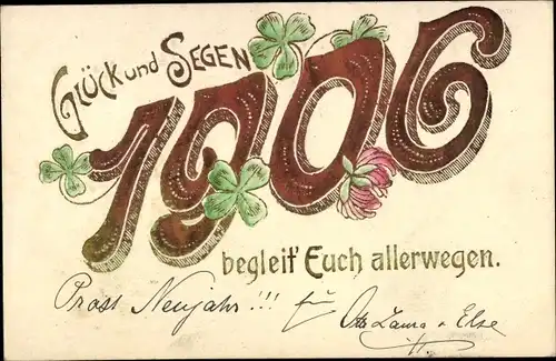 Präge Ak Glückwunsch Neujahr 1906, Glücksklee