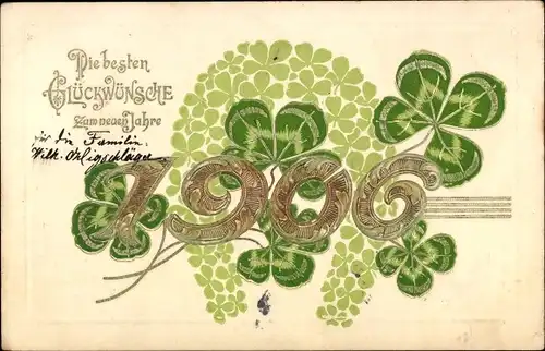 Präge Ak Glückwunsch Neujahr 1906, Glücksklee, Hufeisen