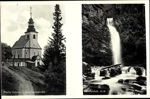 Ak Wölfelsgrund Schlesien, Maria Schnee, Wasserfall