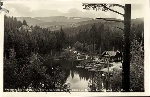 Ak Krummhübel Schlesien, Lomnitztalsperre, Baude, Teich