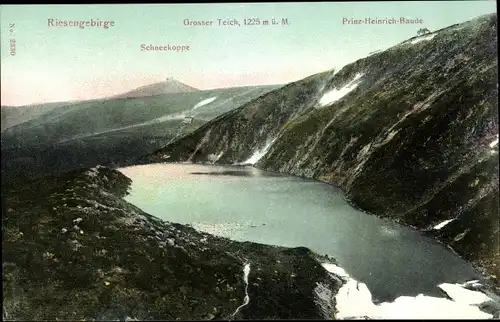 Ak Karpacz Krummhübel Riesengebirge Schlesien, Wielki Staw, Großer Teich, Prinz Heinrich Baude