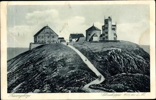 Ak Sokołowsko Görbersdorf Schlesien, Kapelle, Wetterwarte und Gasthäuser auf der Schneekoppe