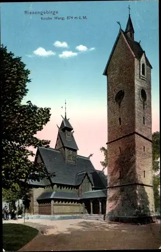 Ak Karpacz-Bierutowice Brückenberg  Krummhübel Schlesien, Kirche WangKarpacz-Bierutowice Brückenber