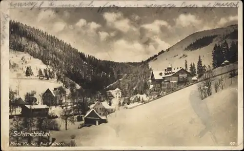 Ak Duszniki Zdrój Bad Reinerz Schlesien, Schmeize-Tal im Winter