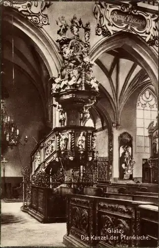Ak Kłodzko Glatz Schlesien, Kanzel der Pfarrkirche