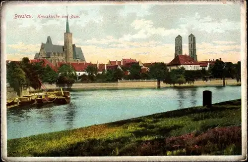 Ak Wrocław Breslau Schlesien, Kreuzkirche und Dom