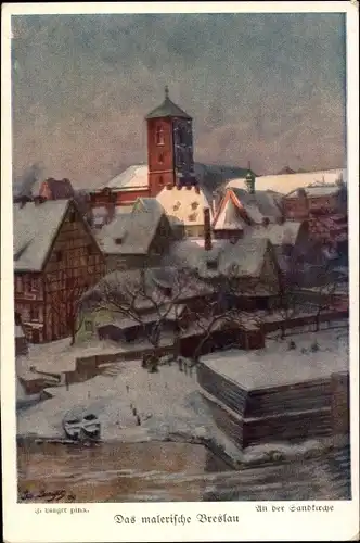 Künstler Ak Langer, J, Wrocław Breslau Schlesien, Winter, Sandkirche
