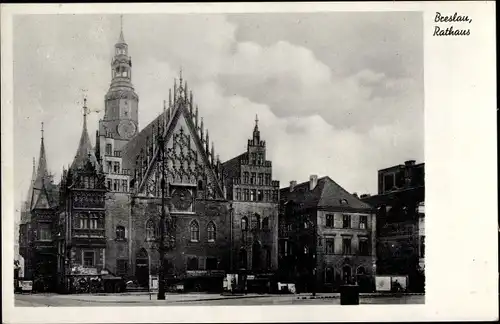 Ak Breslau in Schlesien, Leerer Marktplatz vorm Rathaus