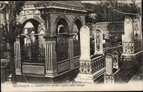 Ak Saloniki Thessaloniki Griechenland, Cimetière turc derriere l'Église Saint Georges, Friedhof